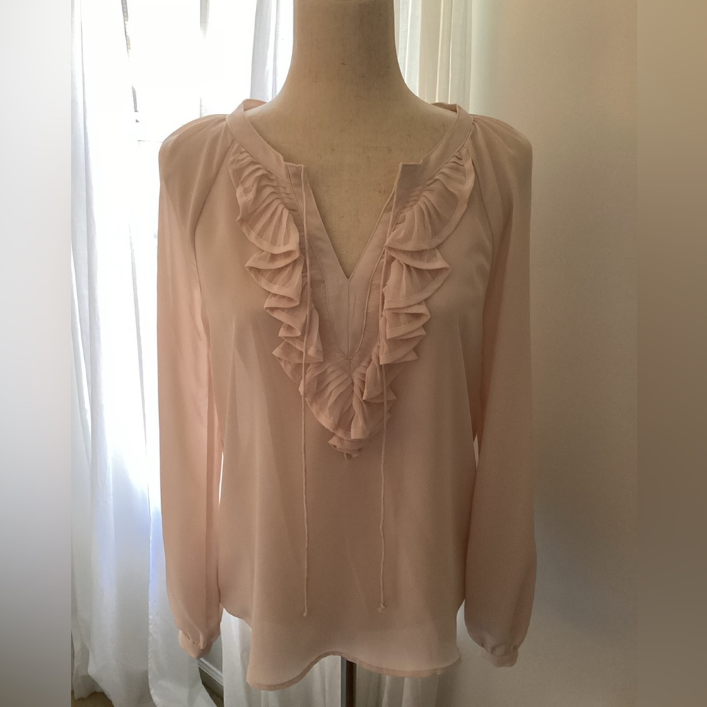 Elle blush color ruffled front blouse, Size S